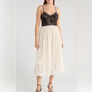 NSR Black and Cream Lace Midi Dress